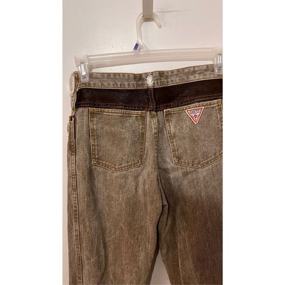 Guess Cameo Custom Made Jeans Brown tone with Leather Trim SZ 6 - Picture 8 of 16